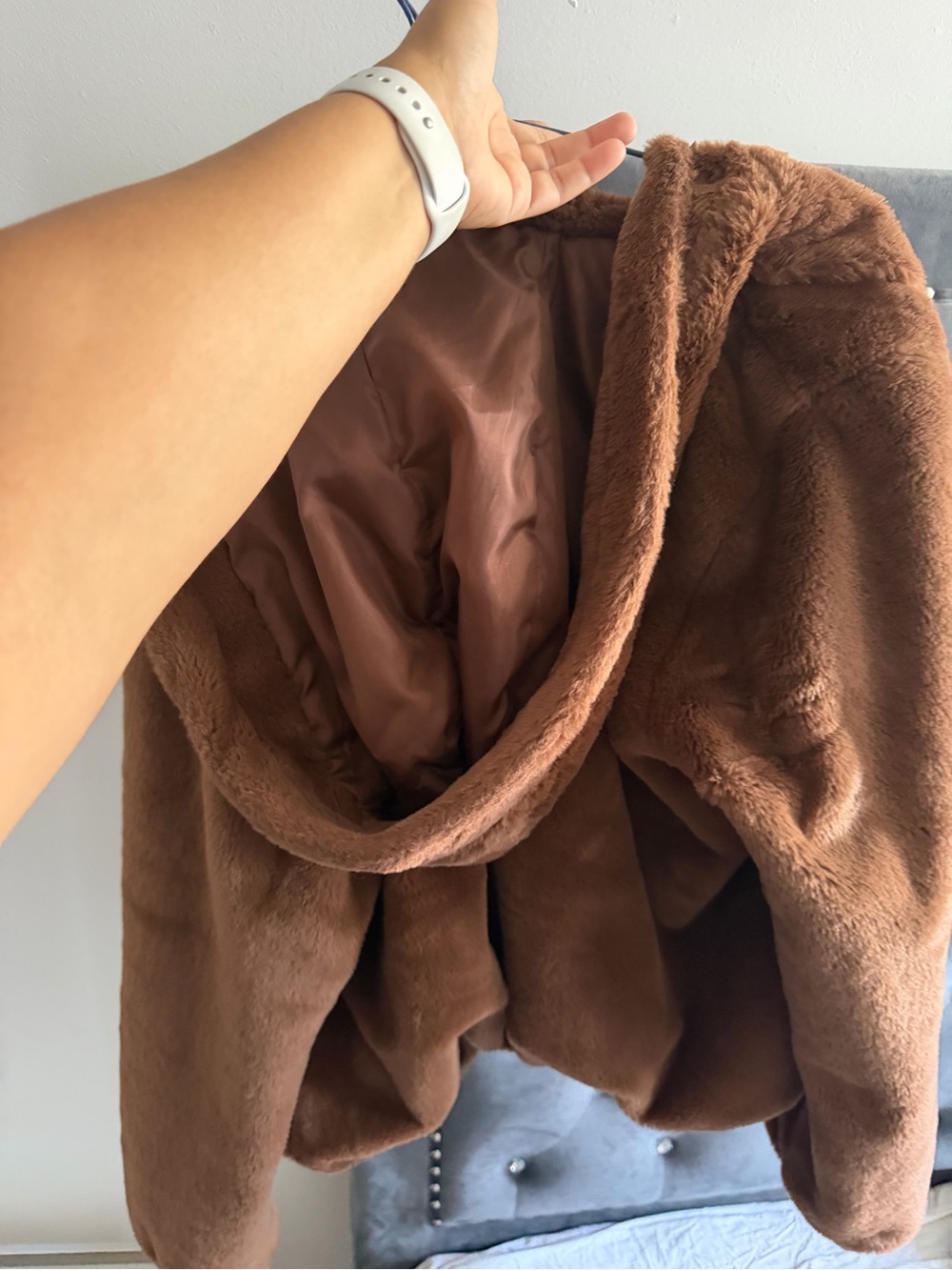 Women's Brown Faux Fur Hooded Coat